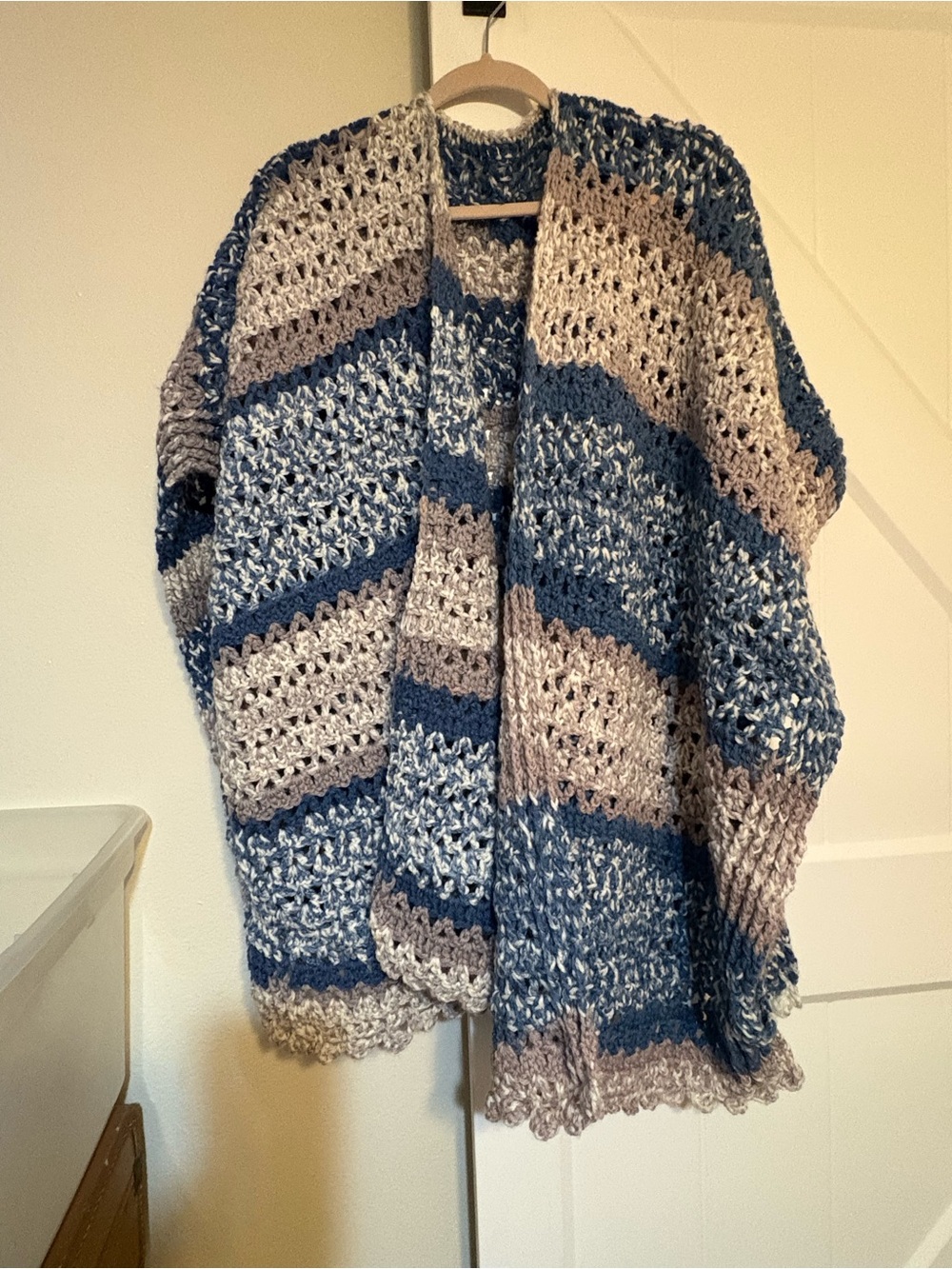 Striped Open Knit Women's Sweater - Blue & Cream